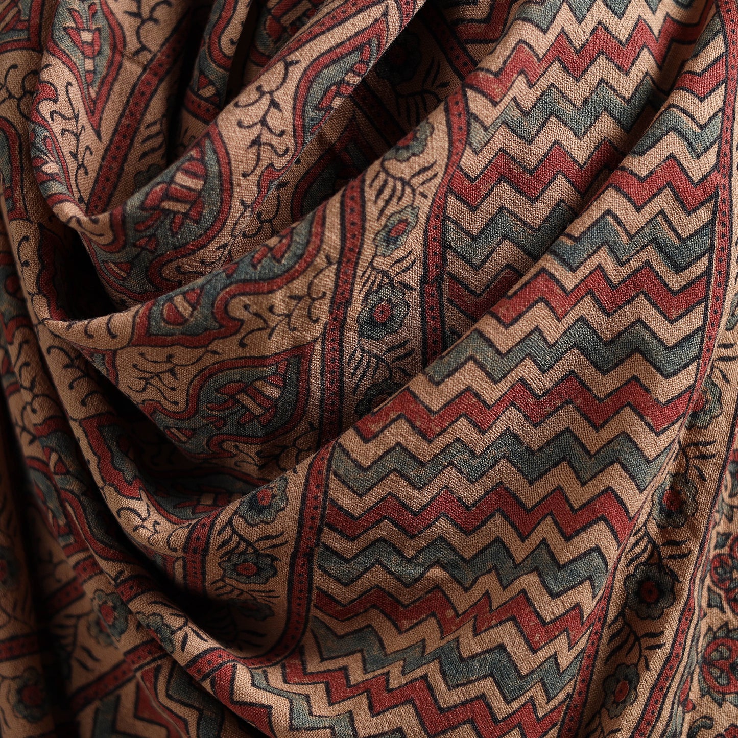 Ajrakh Hand Block Print Natural Dyed Handwoven Acrylic Wool Shawl 02