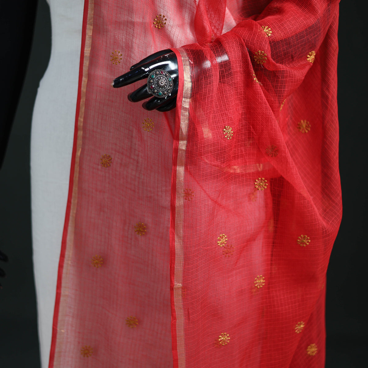 Kota Doria Cotton Embroidered Plain Dupatta 09