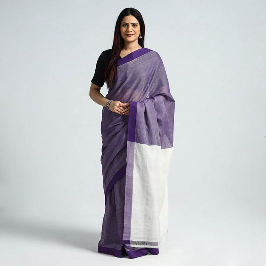 Purple - Traditional Challapalli Plain Handloom Cotton Saree
