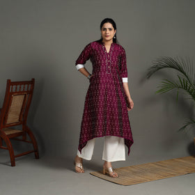 Buy Purple  Mercerised Cotton A-Line Pochampally Ikat Kurta