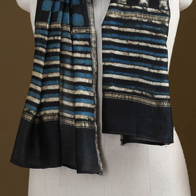 Black - Pipad Hand Block Print Natural Dyed Chanderi Silk Handloom Stole 12