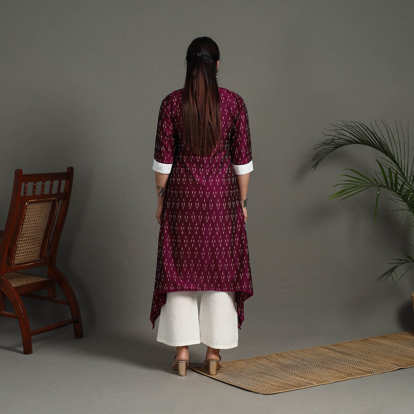 Buy Purple  Mercerised Cotton A-Line Pochampally Ikat Kurta