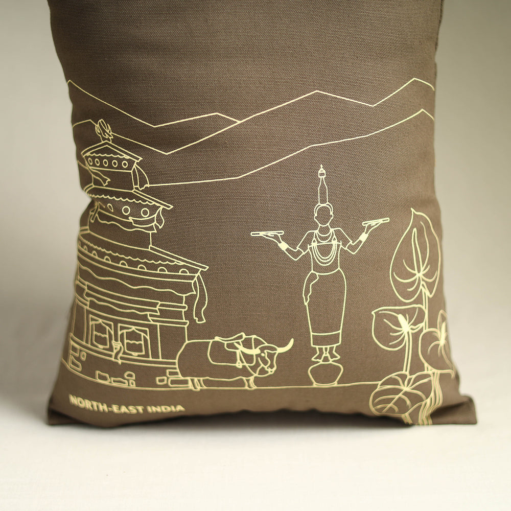 Brown - North-East India's Iconic Symbols Cotton Canvas Tote Bag