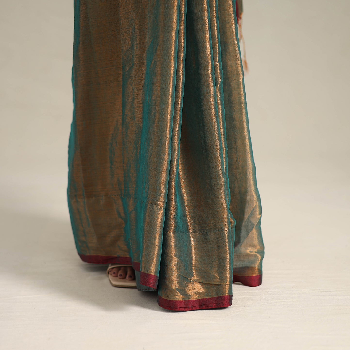 Green - Fine Tissue Zari Bengal Saree with Embroidered Blouse 07