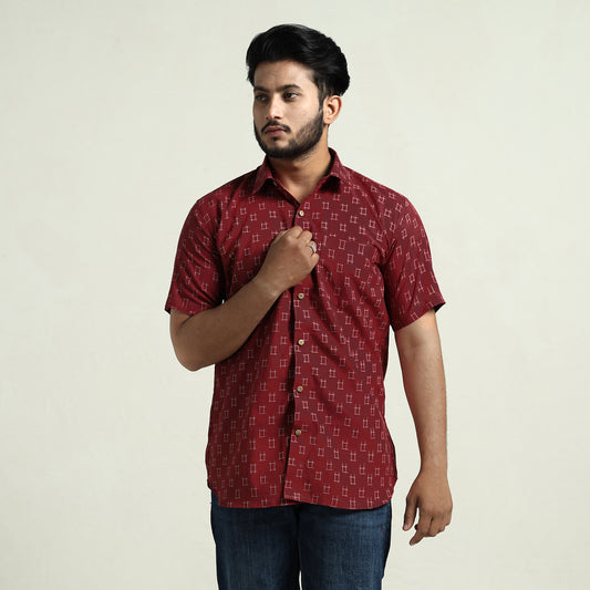 Pochampally Double Ikat Handloom Cotton Men Half Sleeve Shirt 19