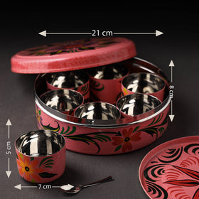Banaras Handpainted Stainless Steel Pink Masala Box