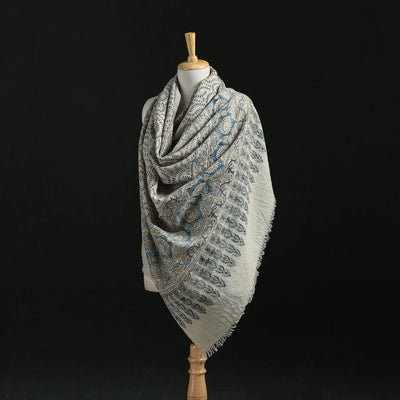Ajrakh Hand Block Print Natural Dyed Handwoven Acrylic Wool Shawl 03