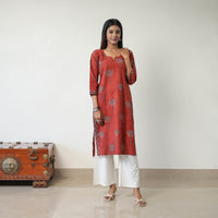 Red - Block Printed Cotton Straight Ajrakh Kurta 13