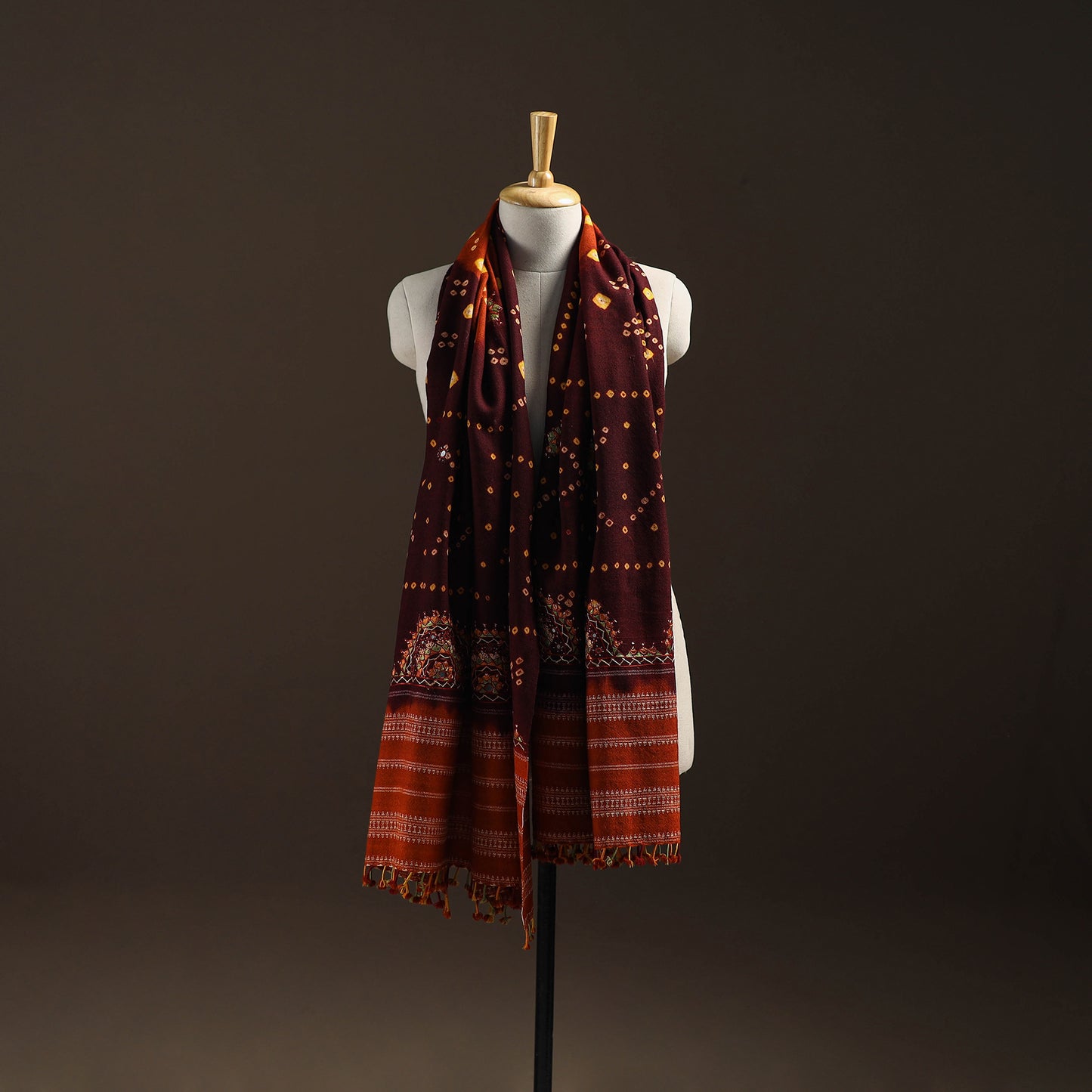 Kutch Bandhani Handwoven Neran Hand Embroidery Merino Wool Shawl 58