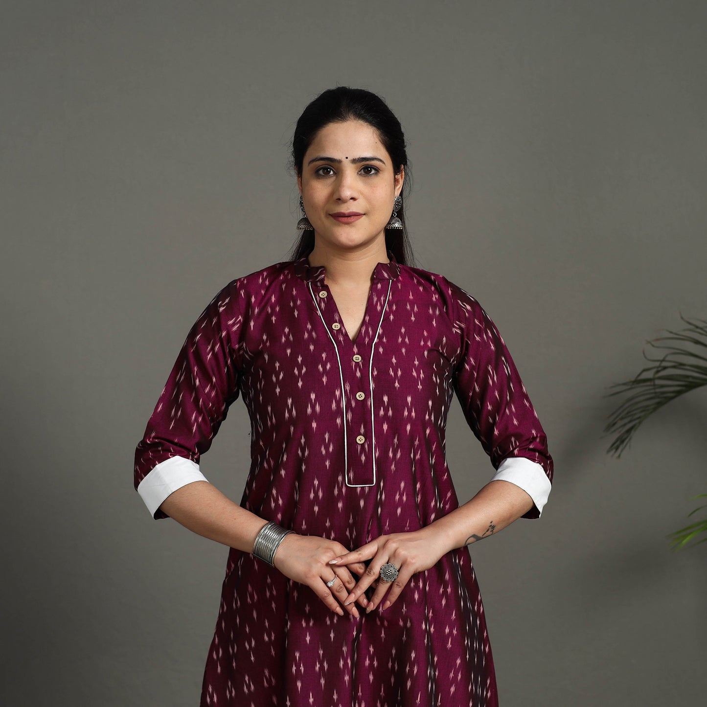 Buy Purple  Mercerised Cotton A-Line Pochampally Ikat Kurta