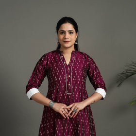 Buy Purple  Mercerised Cotton A-Line Pochampally Ikat Kurta