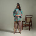 Sanganeri Hand Block Print Cotton Lace Work Short Kurta with Farshi Salwar Set for women 03