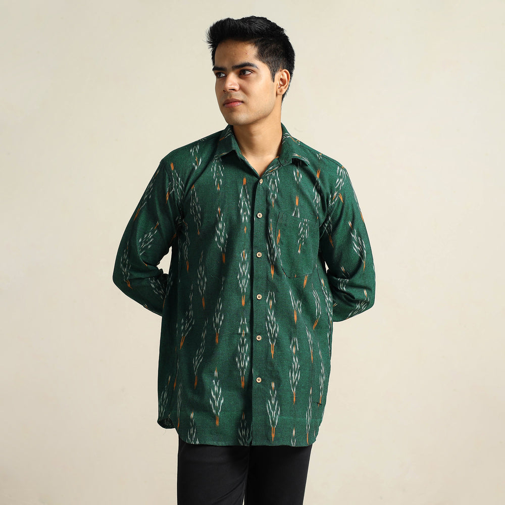 Green - Pochampally Ikat Weave Cotton Men Full Sleeve Shirt 29