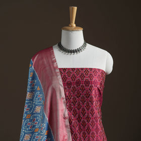 Pochampally Ikat Handloom Sico Unstitched Dress Material: Kurta with Mulberry Silk Dupatta 31