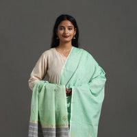 Green - Assam Weave Thread Buti Cotton Handloom Dupatta 16