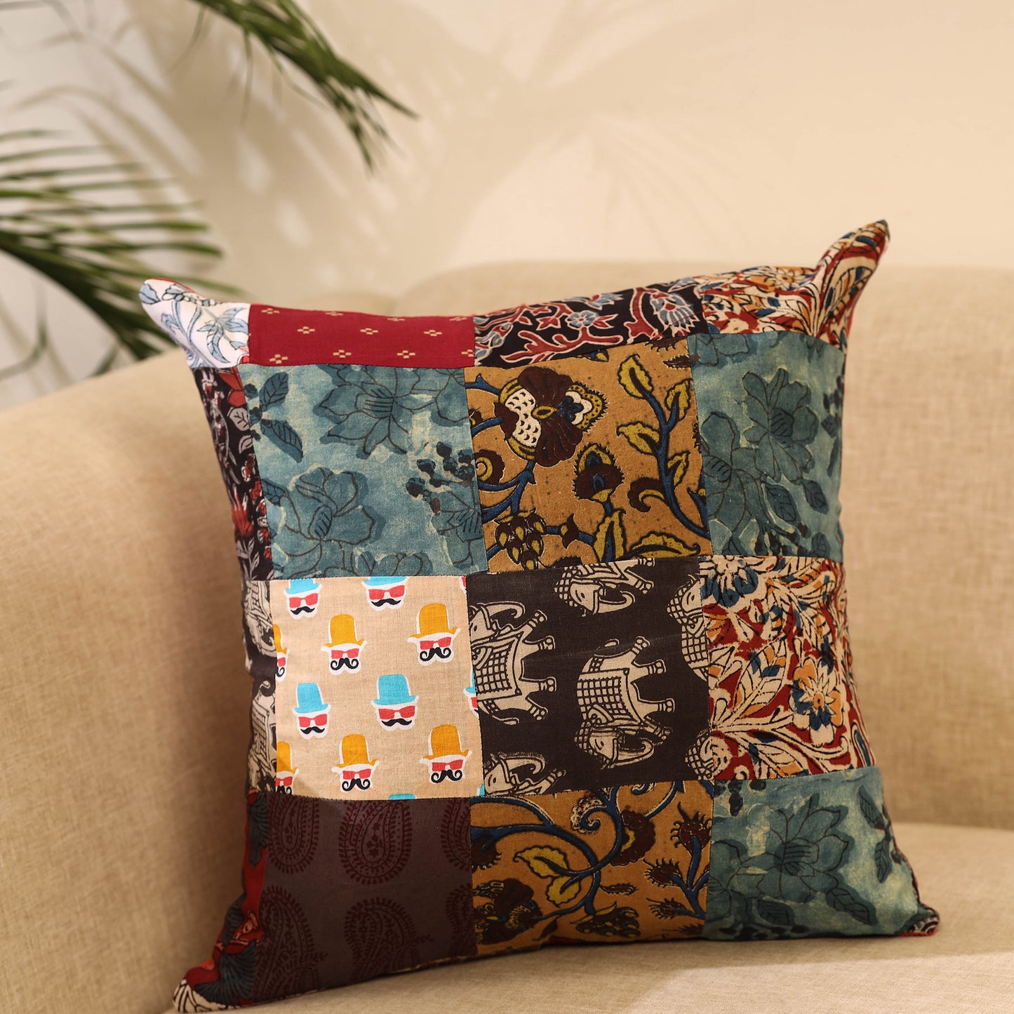 Buy Multicolor Handcrafted Cotton Patchwork Cushion Cover