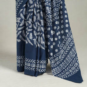Buy Cotton Blue Hand Batik Print Saree online