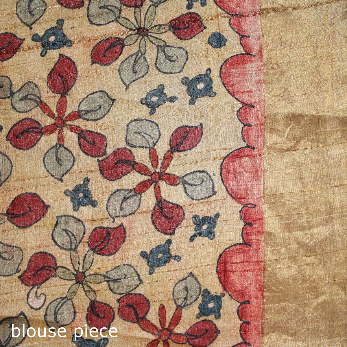 Pure Handloom Desi Tussar Silk Handpainted Srikalahasti Pen Kalamkari Saree with Zari Border 05