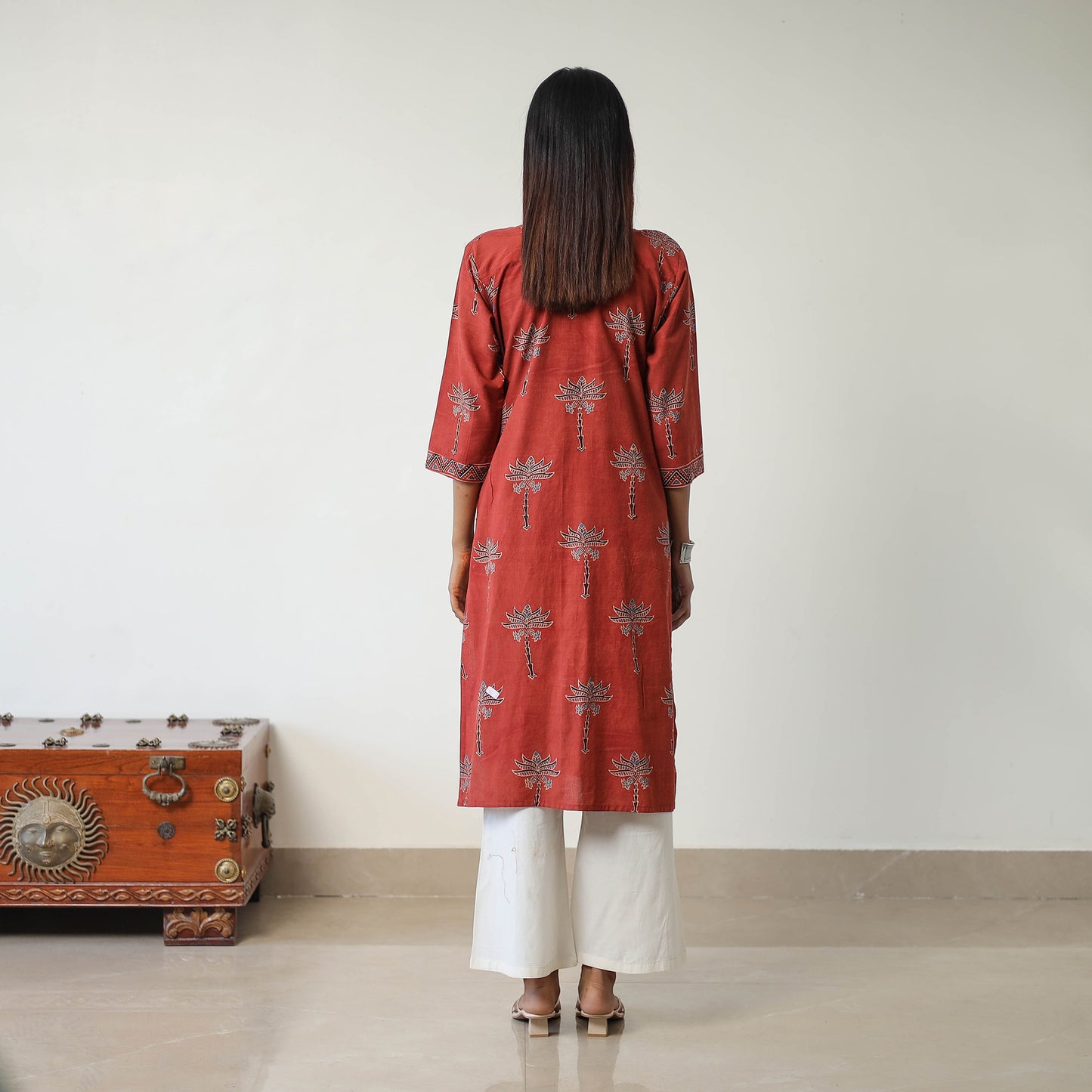 Red - Block Printed Cotton Straight Ajrakh Kurta 13