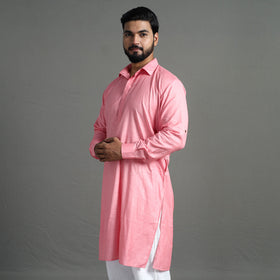 Baby pink - linen viscose plain men long pathani kurta
