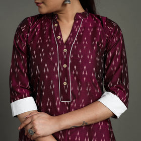 Buy Purple  Mercerised Cotton A-Line Pochampally Ikat Kurta