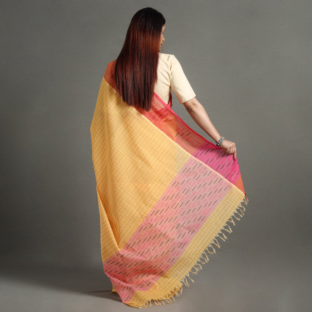 Orange - Traditional Venkatagiri Handloom Cotton Checks Saree 07