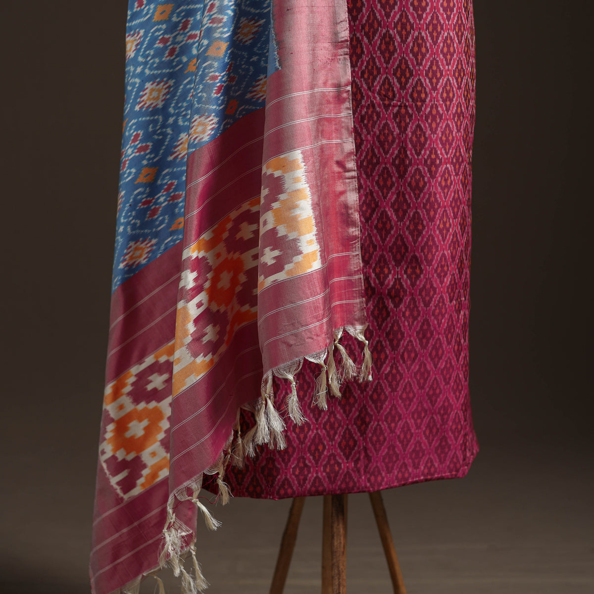 Pochampally Ikat Handloom Sico Unstitched Dress Material: Kurta with Mulberry Silk Dupatta 31