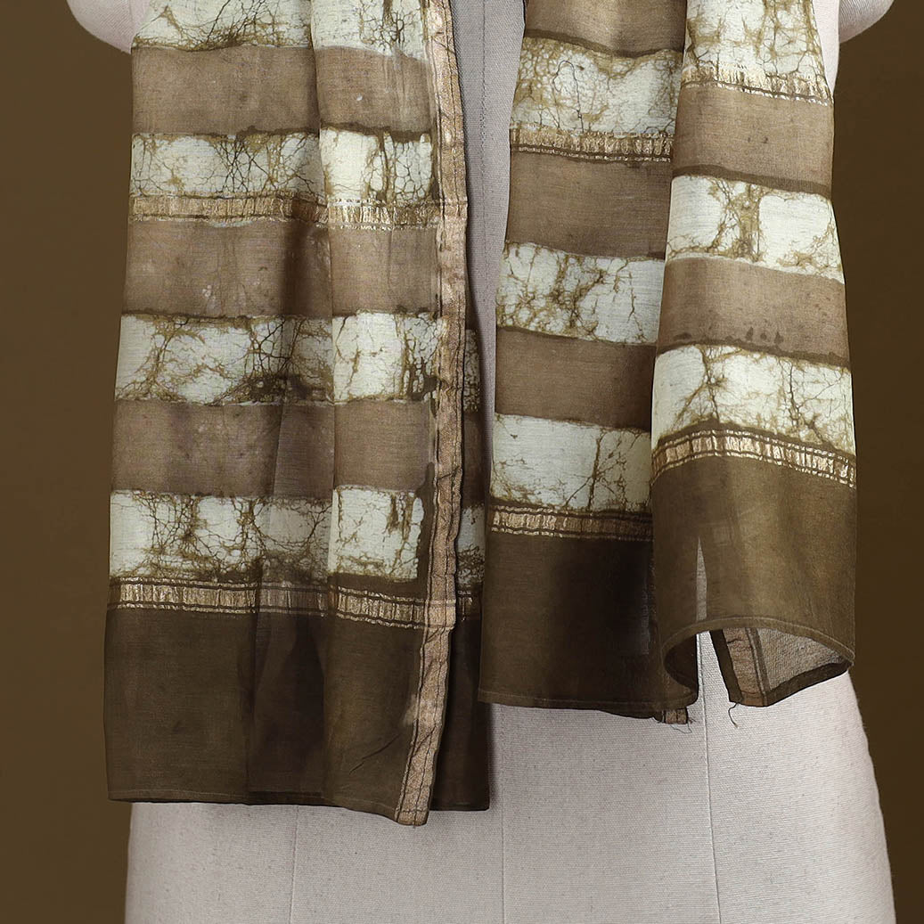 Brown - Pipad Hand Block Print Natural Dyed Chanderi Silk Handloom Stole 14