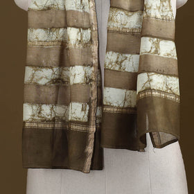 Brown - Pipad Hand Block Print Natural Dyed Chanderi Silk Handloom Stole 14