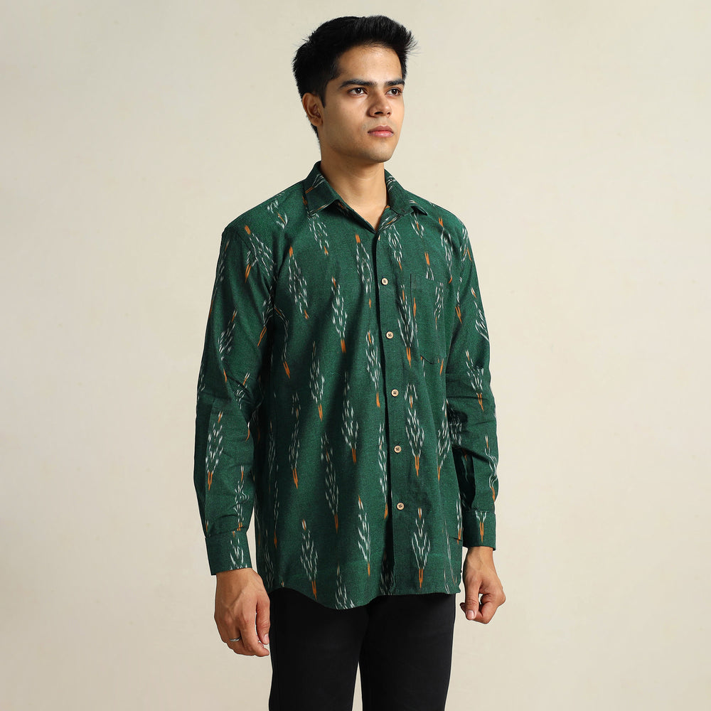 Green - Pochampally Ikat Weave Cotton Men Full Sleeve Shirt 29