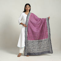 Purple - Handloom Tussar Silk Bengal Kantha Embroidery Dupatta 17