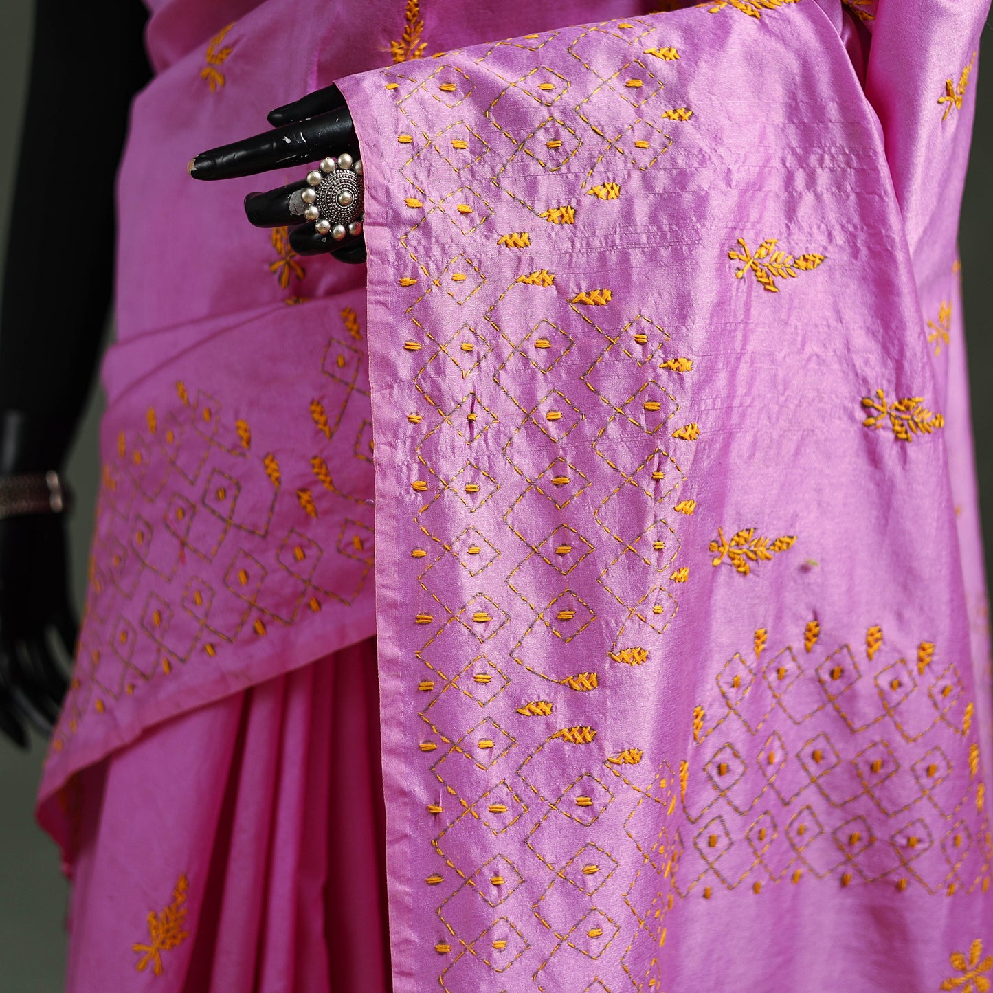 Purple - Bengal Nakshi Kantha Hand Embroidered Silk Saree 51