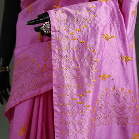 Purple - Bengal Nakshi Kantha Hand Embroidered Silk Saree 51
