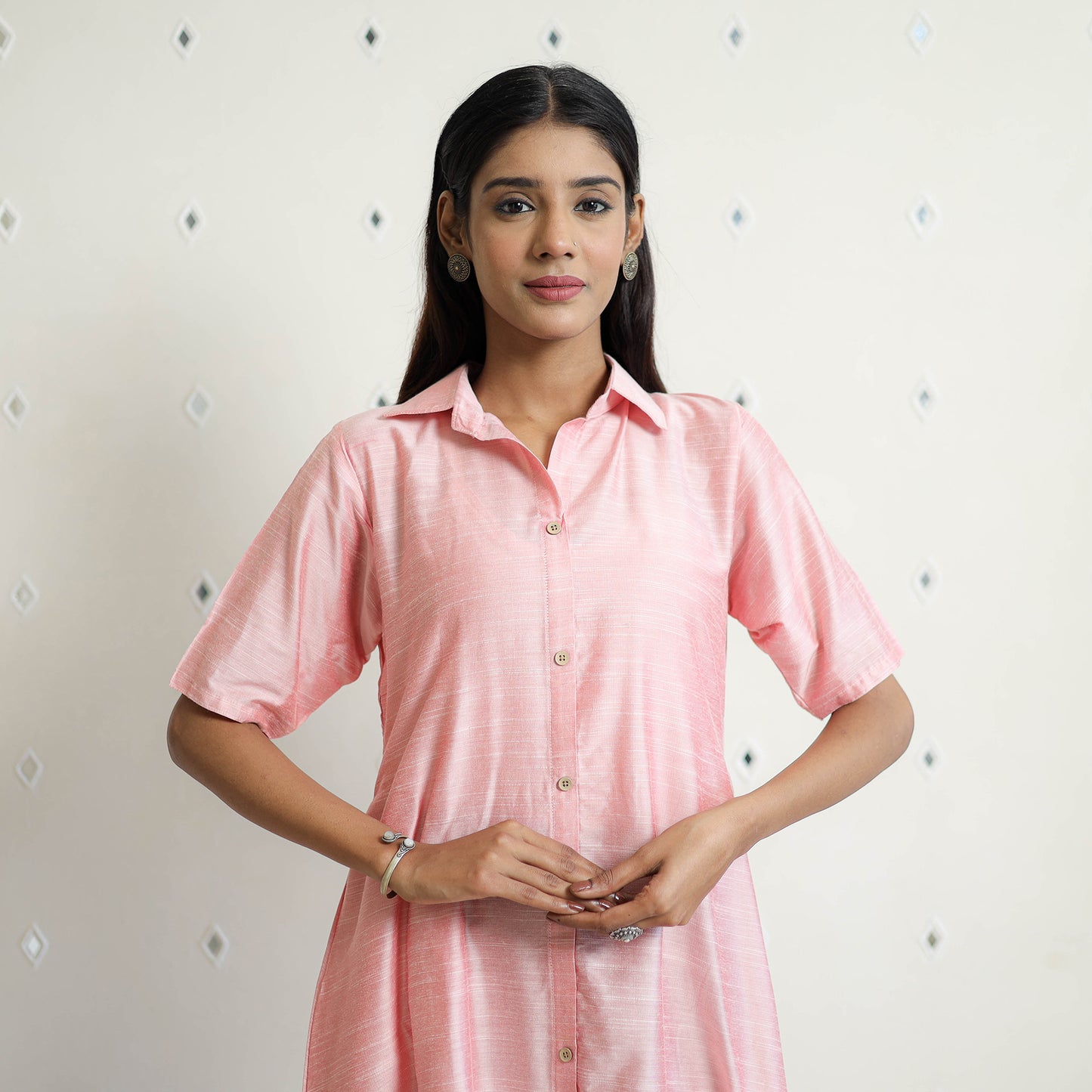 Zeenat Baby Pink Slub Silk Plain Dress