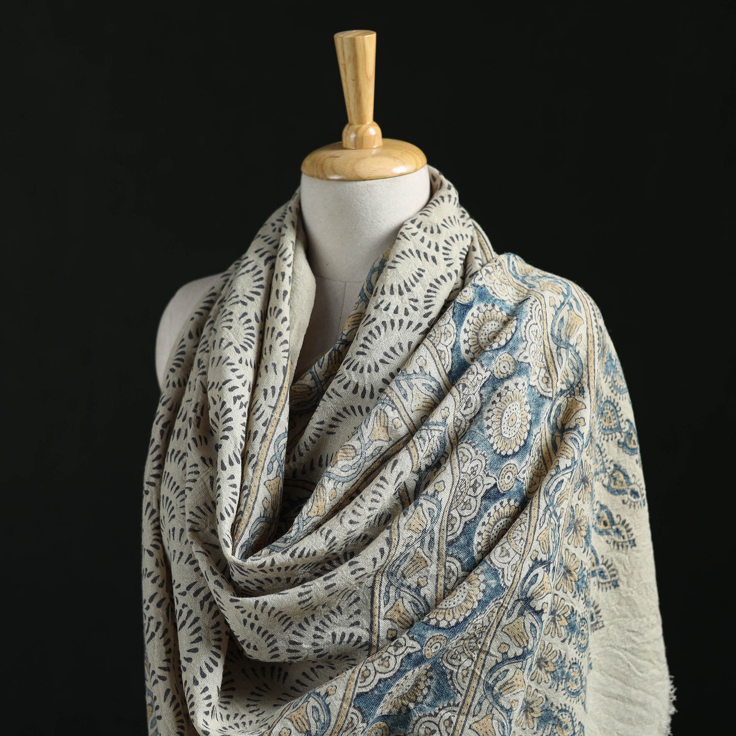 Ajrakh Hand Block Print Natural Dyed Handwoven Acrylic Wool Shawl 03