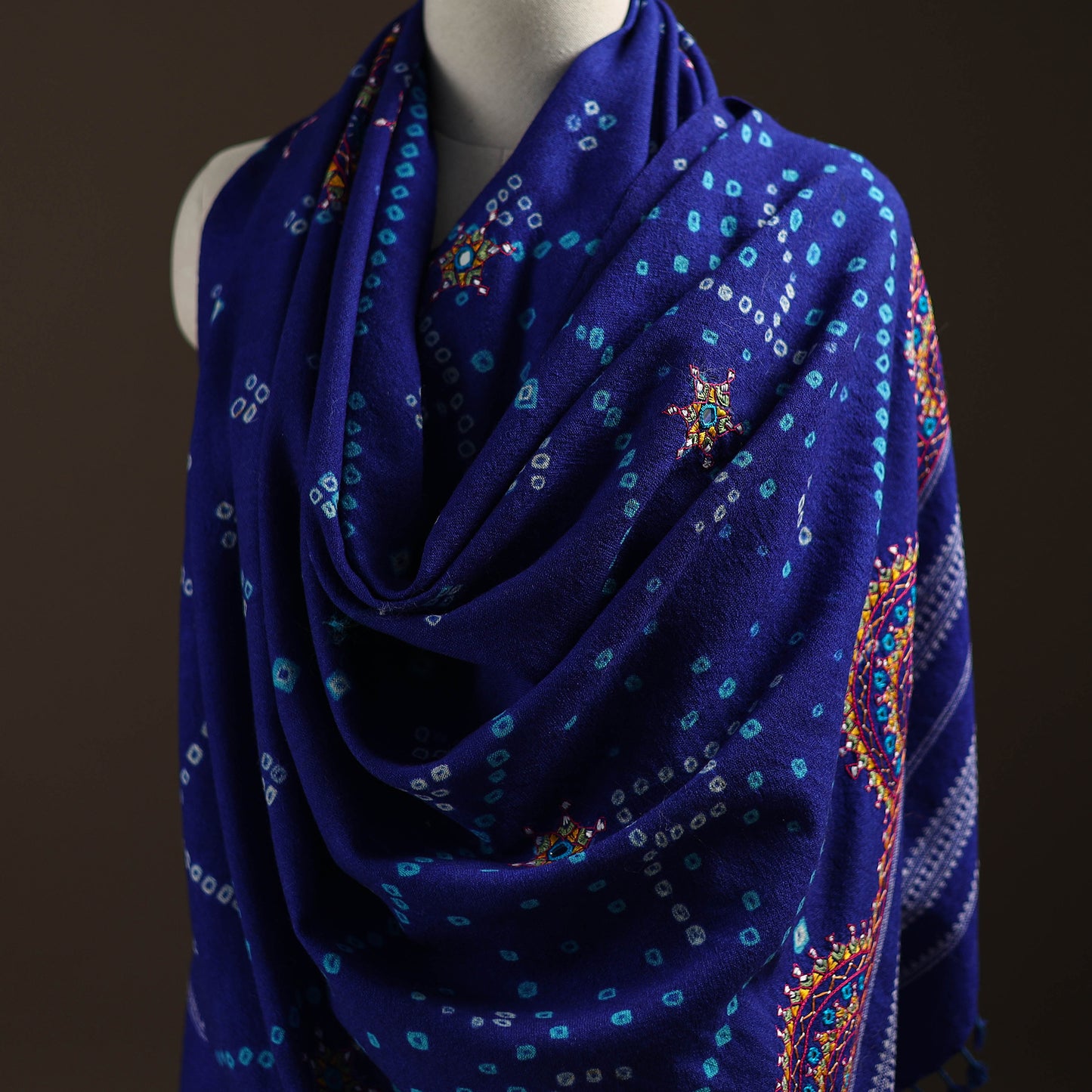 Kutch Bandhani Handwoven Neran Hand Embroidery Merino Wool Shawl 59