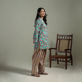 Sanganeri Hand Block Print Cotton Lace Work Short Kurta with Farshi Salwar Set for women 03