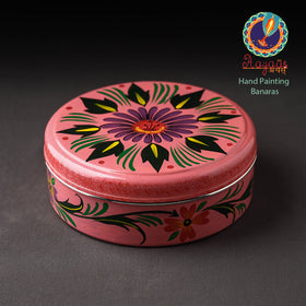 Banaras Handpainted Stainless Steel Pink Masala Box