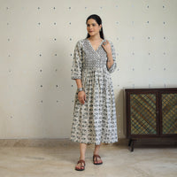 Grey - Pure Cotton Angrakha Batik Print Dress 04