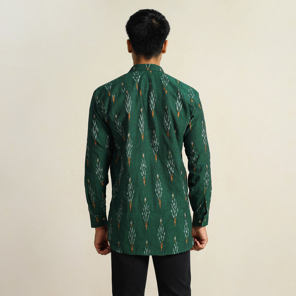 Green - Pochampally Ikat Weave Cotton Men Full Sleeve Shirt 29