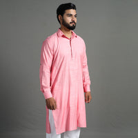 Baby Pink - Linen Viscose Plain Men Long Pathani Kurta