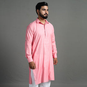 Baby pink - linen viscose plain men long pathani kurta