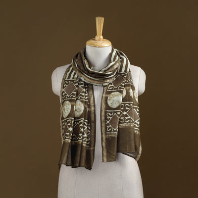Brown - Pipad Hand Block Print Natural Dyed Chanderi Silk Handloom Stole 15