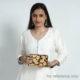 Yellow Handcrafted Embossed Leather Mobile Case with Card Holder 