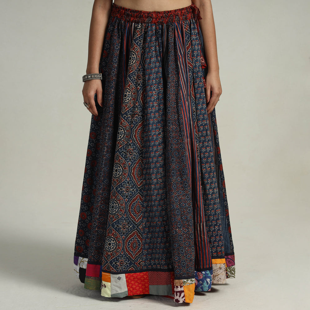 Multicolor - Kutch Block Printed 24 Kali Cotton Long Skirt 07