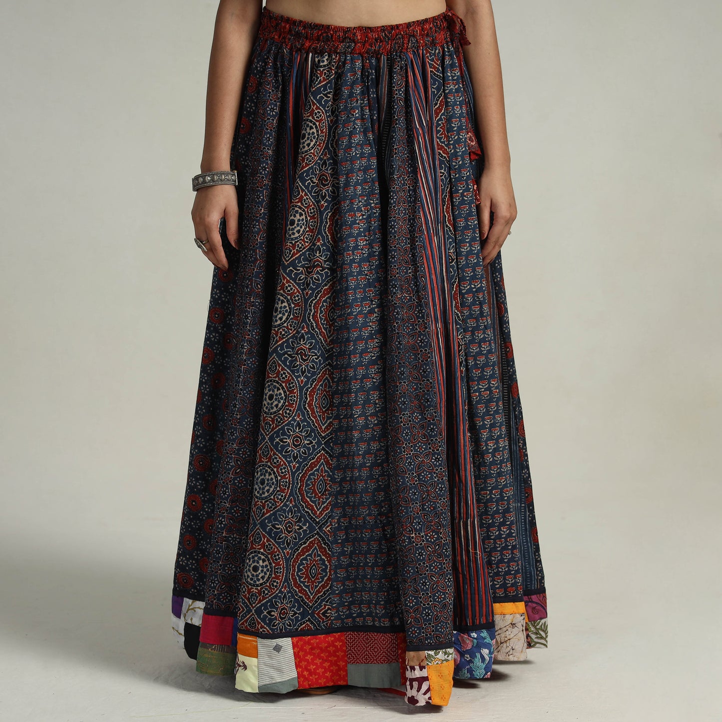 Multicolor - Kutch Block Printed 24 Kali Cotton Long Skirt 07