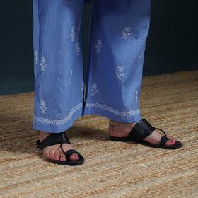 Blue - Hand Embroidered Mul Chanderi Chikankari Kurta with Palazzo Set for Women 21