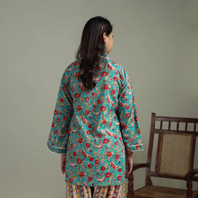 Sanganeri Hand Block Print Cotton Lace Work Short Kurta with Farshi Salwar Set for women 03