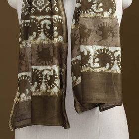 Brown -  Pipad Hand Block Print Natural Dyed Chanderi Silk Handloom Stole 16