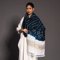 Blue - Kutch Handwoven Bandhani Tie-Dye Pure Woolen Shawl